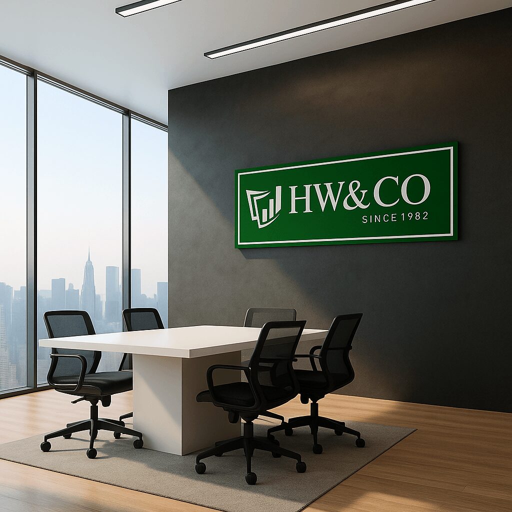 Glass-walled meeting room with skyline view